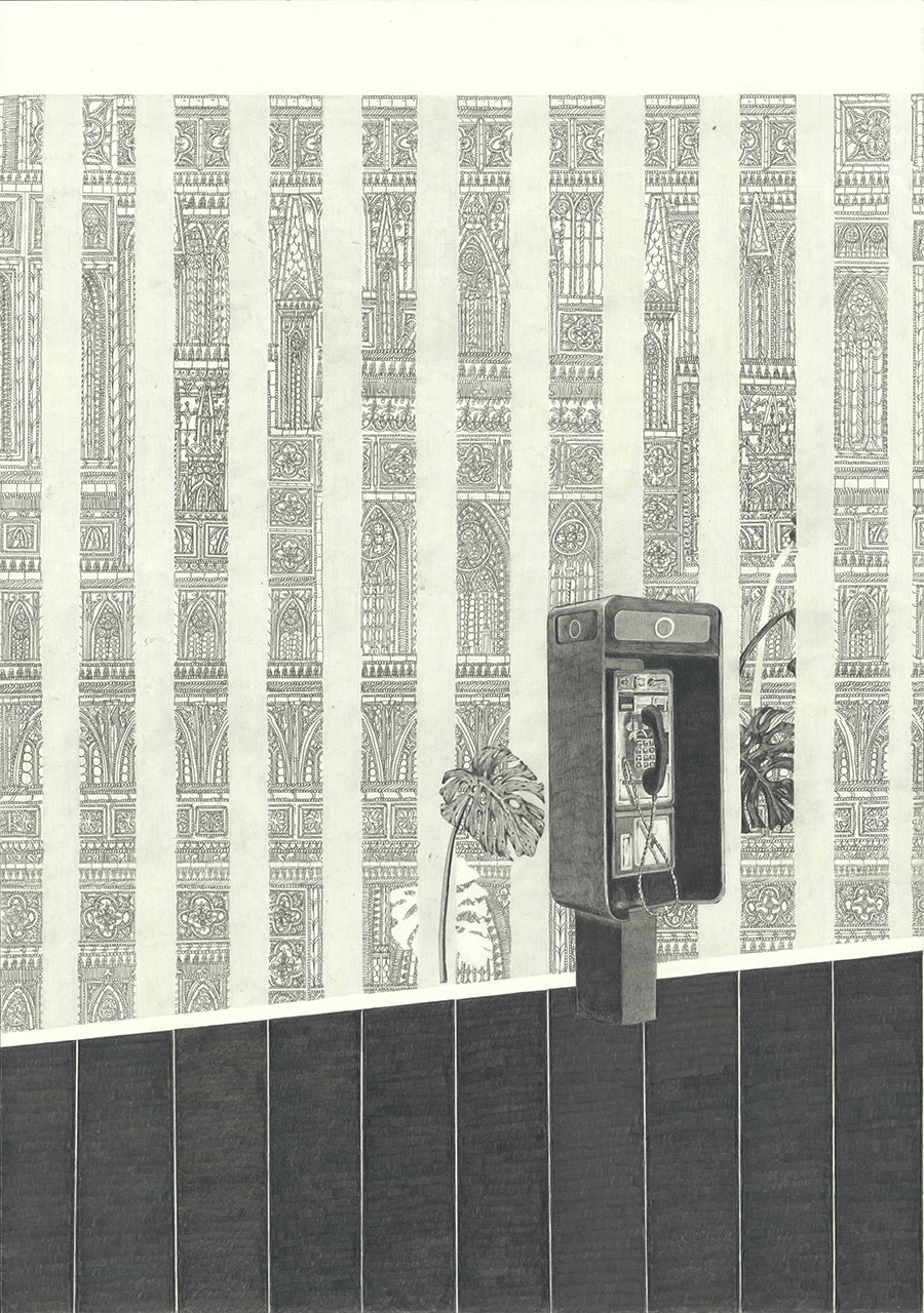 drawing pencil paper zeichnung detail contemporary patrick roman scherer ornament vienna pattern telephone stripes medieval gothic monstera pinstripe