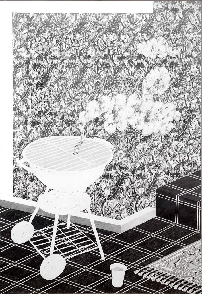 drawing pencil paper zeichnung detail contemporary patrick roman scherer ornament vienna fine art tapestry bbq barbecue griller tiles carpet pattern