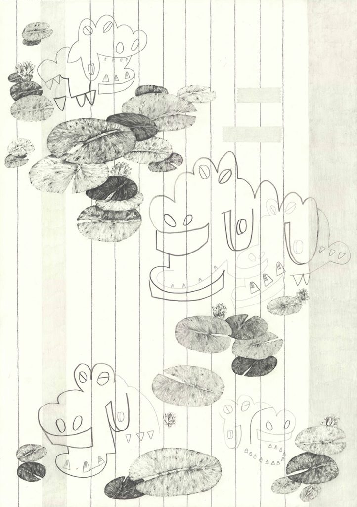 drawing pencil paper detail contemporary patrick roman scherer vienna fine Seerosen kroko doc crocodile pinstripes pattern