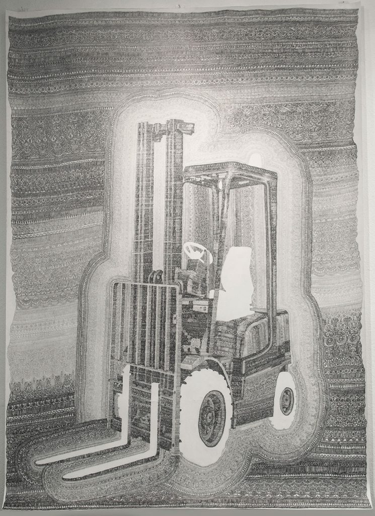 drawing pencil detail contemporary patrick roman scherer ornament vienna fine art forklift Gabelstapler carpet pattern