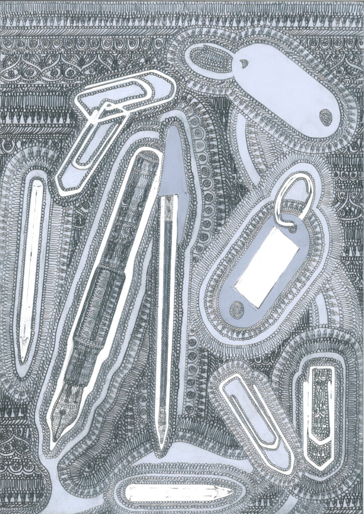 drawing pencil paper detail contemporary patrick roman scherer ornament vienna fine art installation object palmtree pattern acrylic