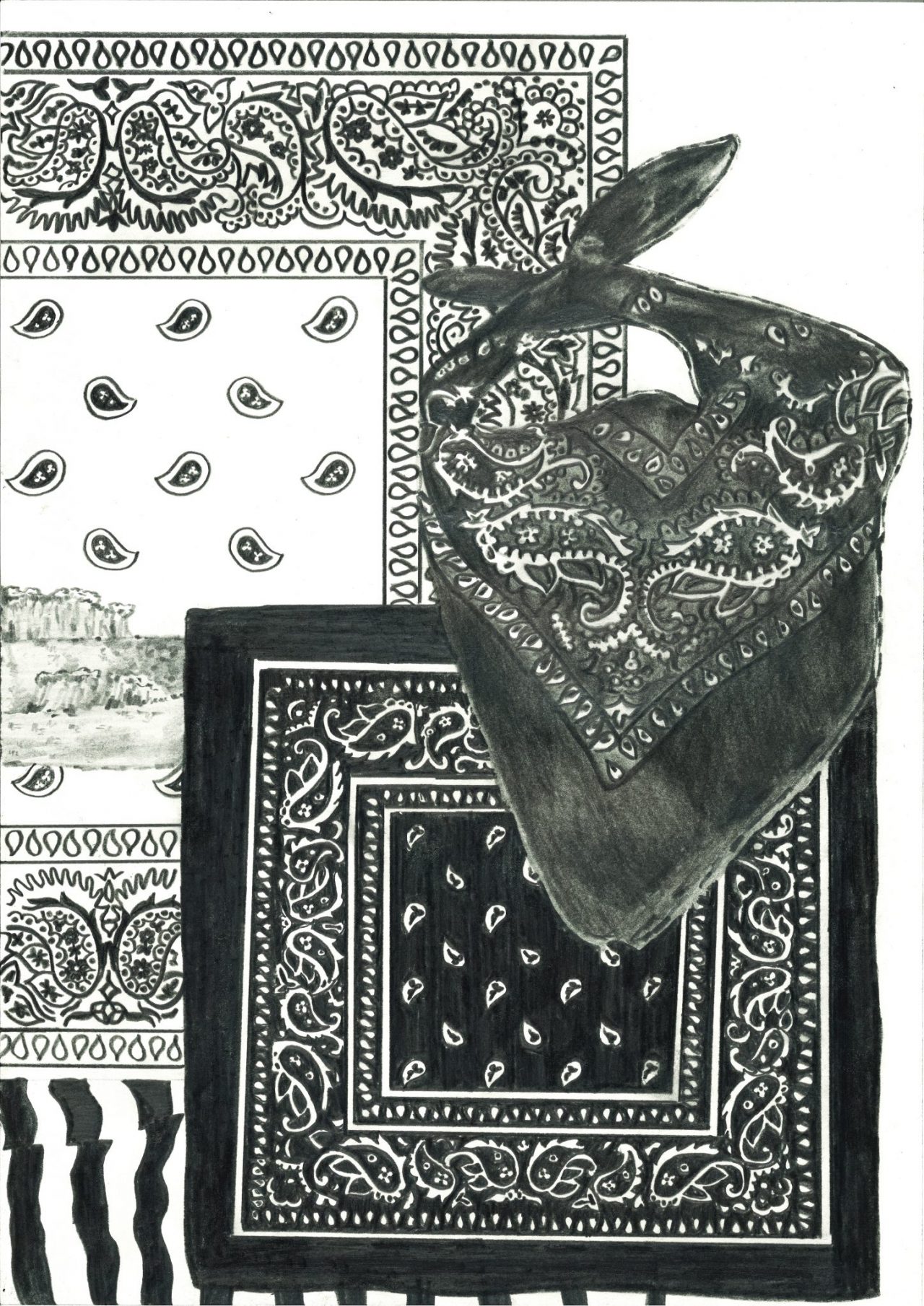 drawing pencil paper detail contemporary patrick roman scherer ornament vienna fine art installation object pattern bandana
