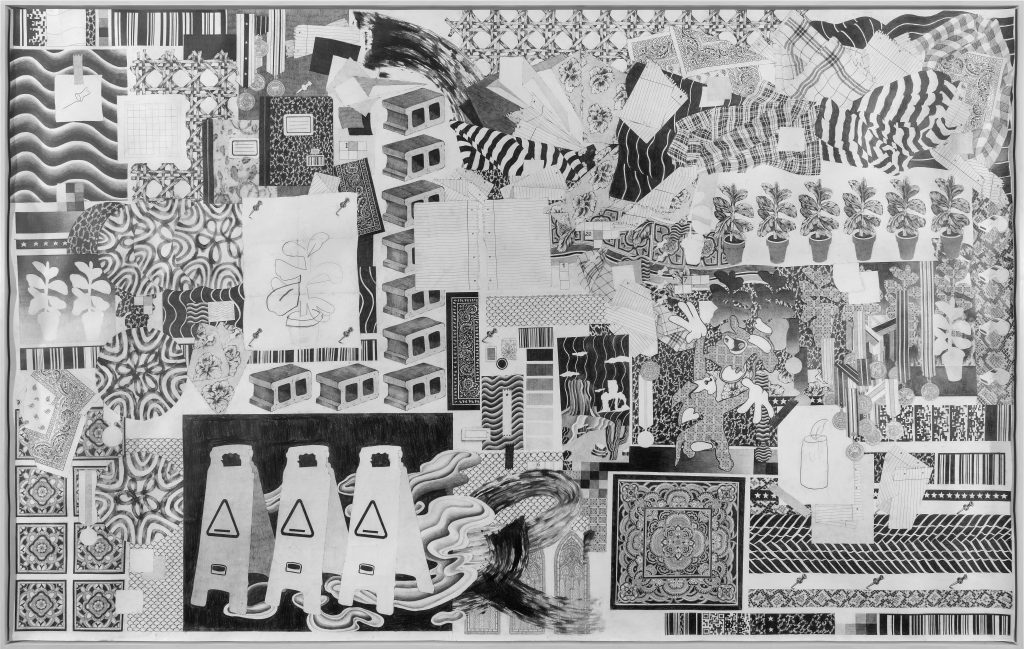 drawing pencil paper detail contemporary patrick roman scherer ornament vienna fine art installation object palmtree pattern